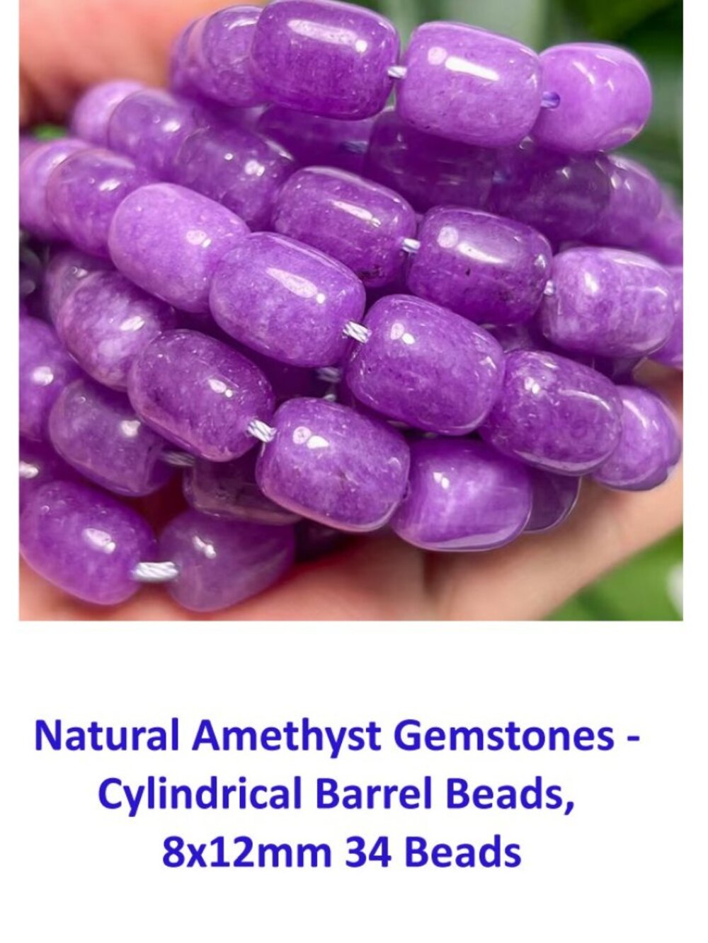 Natural Amethyst Gemstones - Cylindrical Barrel Beads,  8x12mm 34 Beads